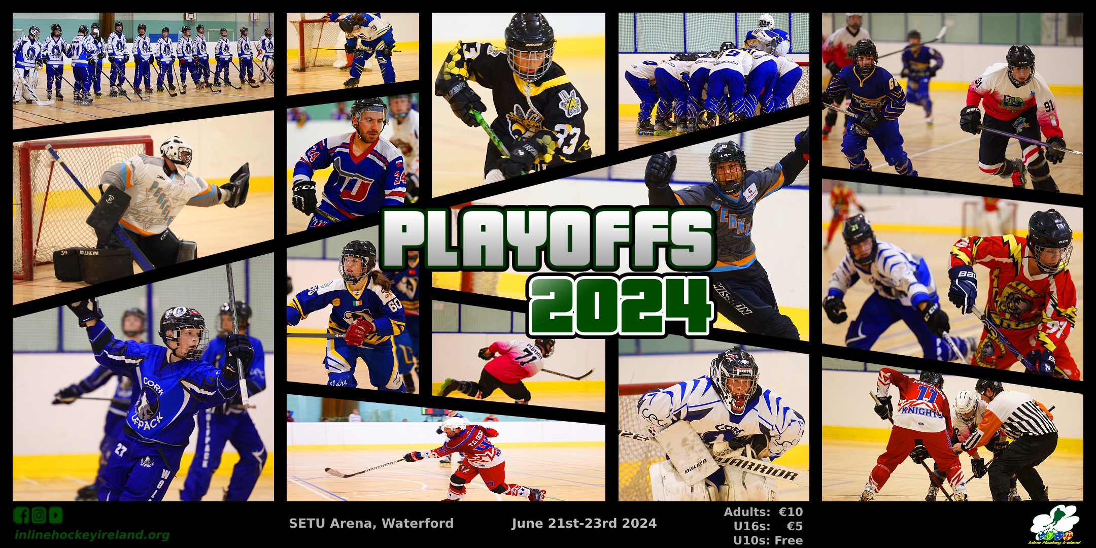 A poster promoting the inline hockey playoffs 2024 at the SETU Arena.