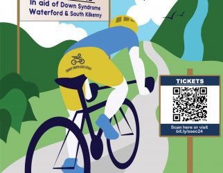 Poster for Sunny South East Cycle event featuring a person riding a bicycle through scenic landscapes.