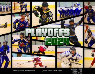 A poster promoting the inline hockey playoffs 2024 at the SETU Arena.
